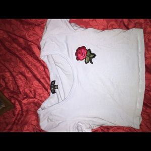 Baby blue crop top with rose embedded